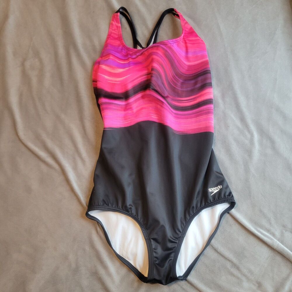 Speedo Swim Womens Size 10 Black Beach One-Piece Powerflex Eco Swimsuit Modesty